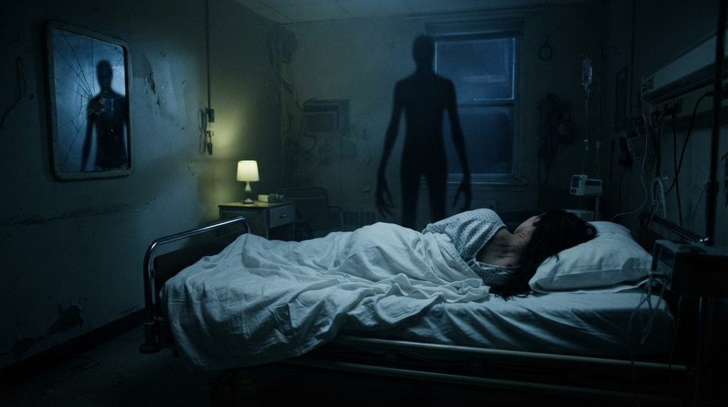 Soline's claw-mark bruises and signs of a shadow entity attack in her hospital room