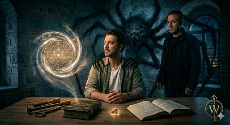 Eine konzeptionelle Darstellung einer Ehe mit einem Inkubus, die den Kontrast zwischen einer prachtvollen Täuschung und einer dunklen parasitären Wesenheit zeigt, während spiritueller Schutz verloren geht.