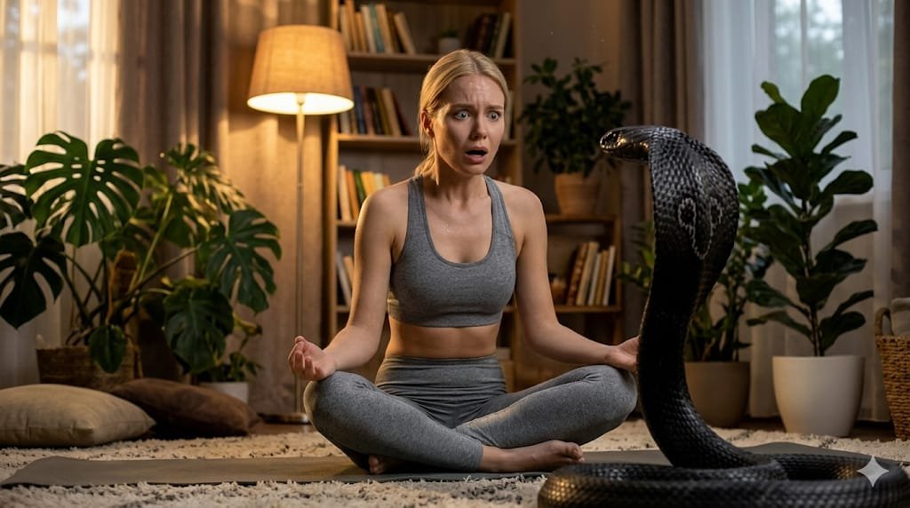 Femme en méditation pratiquant des mantras, illustrant le risque d'éveil forcé de la Kundalini et l'intrusion spirituelle.