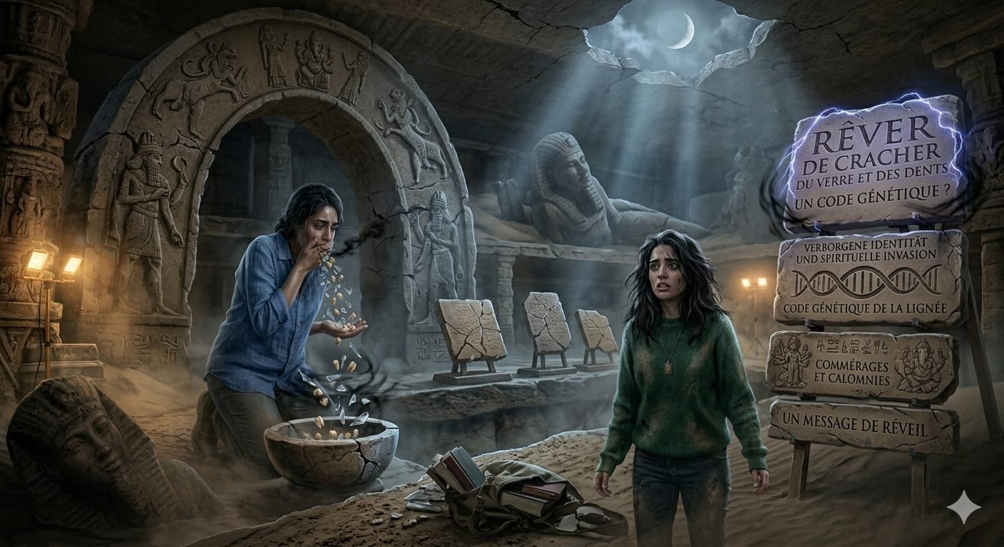 llustration du rêve de dents qui tombent et de verre dans la bouche