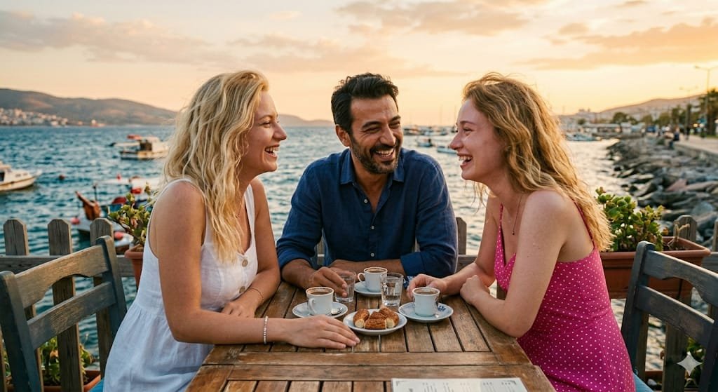 Soline, Liv and Ali smiling together in the garden after a moment of tears and laughter