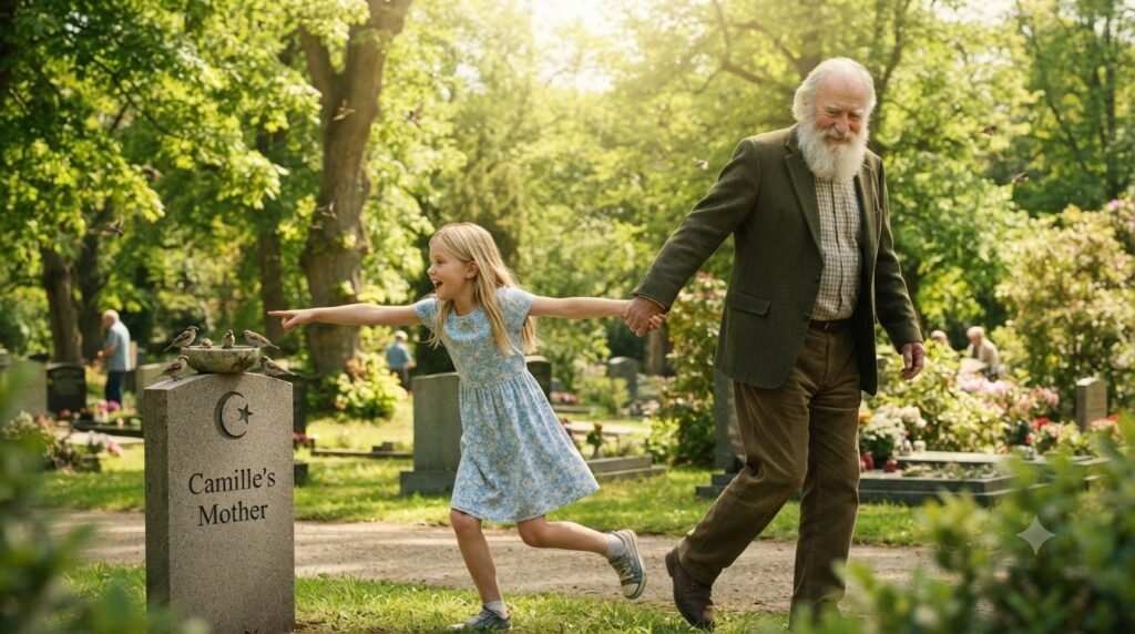I miss my mom, ten-year-old Camille meets an old man at her mother's grave, a moment of unexpected comfort