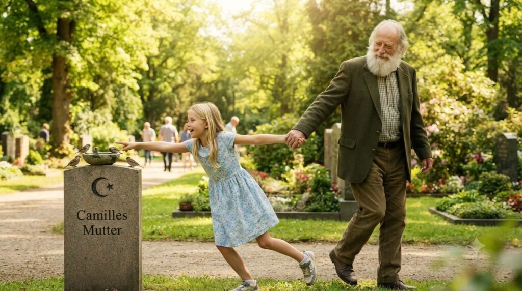 `ich vermisse meine Mutter, die zehnjährige Camille trifft einen alten Mann am Grab ihrer Mutter, ein Moment unerwarteten Trostes`