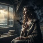 Frau denkt am Meer über die spirituellen Folgen falscher Anschuldigungen nach