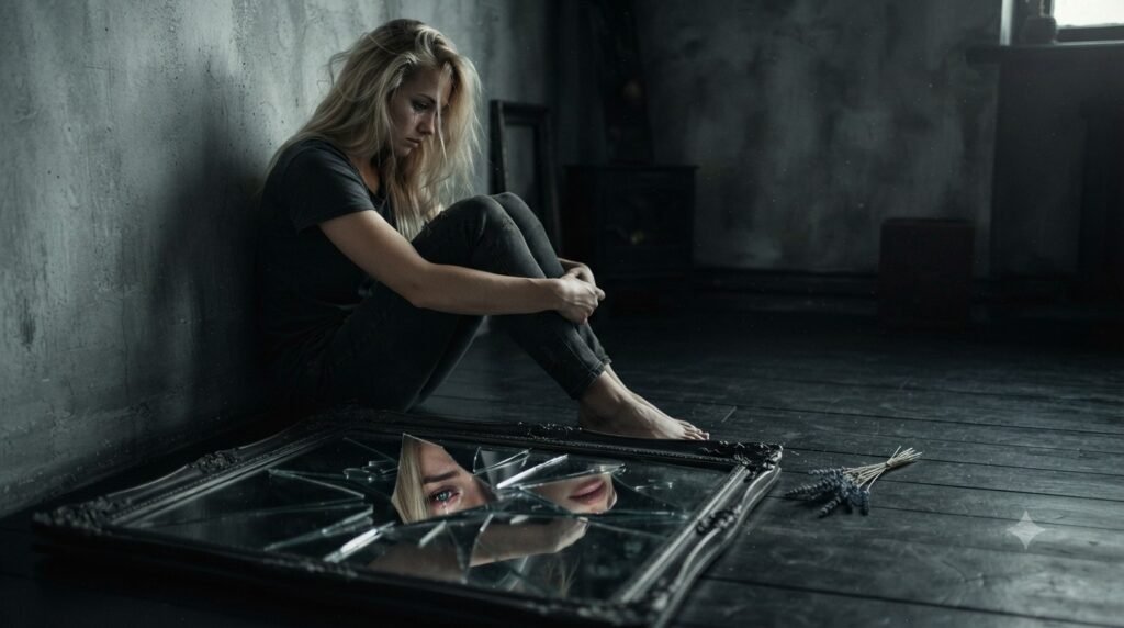 Symbolic image of broken innocence reflecting self-blame after abuse