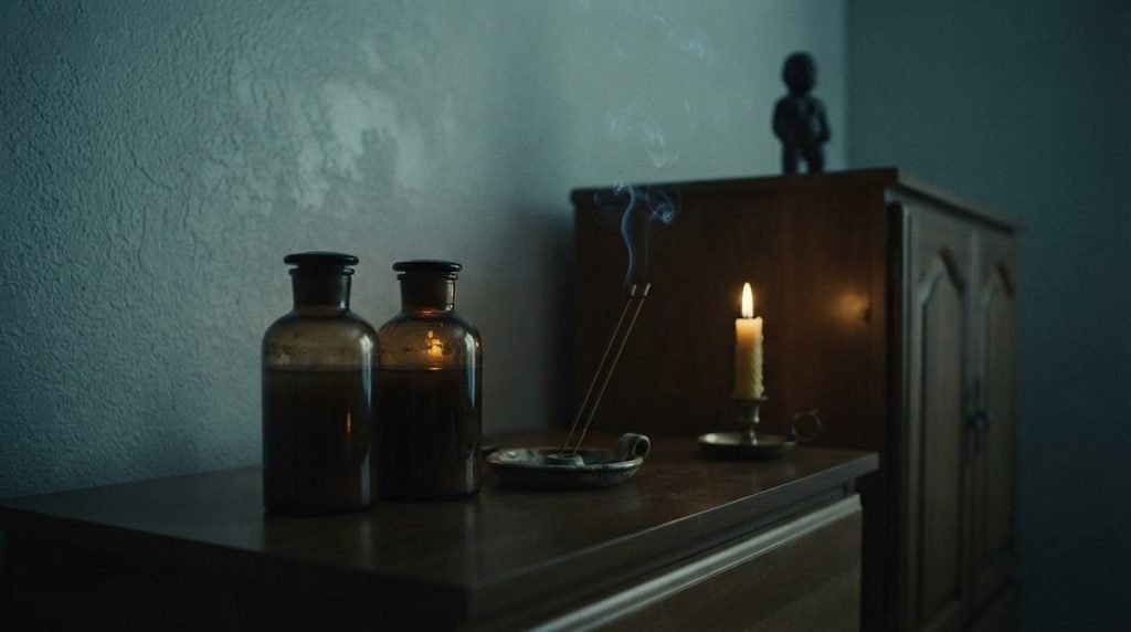 Ayahuasca-thee en wierook in Soline's kamer, de deur naar een aanval van een schaduwwezen