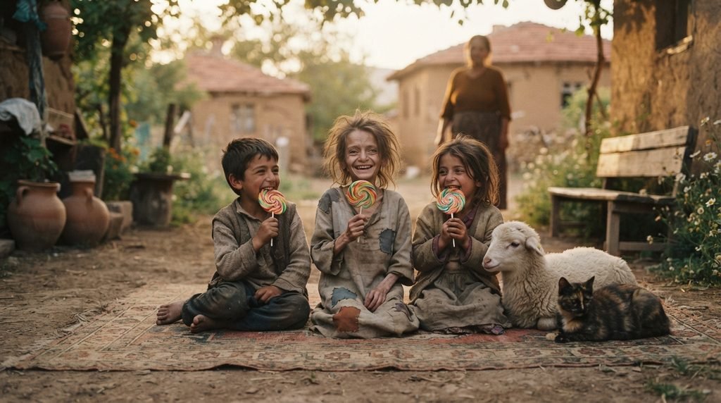 Kinderen krijgen cadeaus en lolly's als teken van zakat en een goede daad