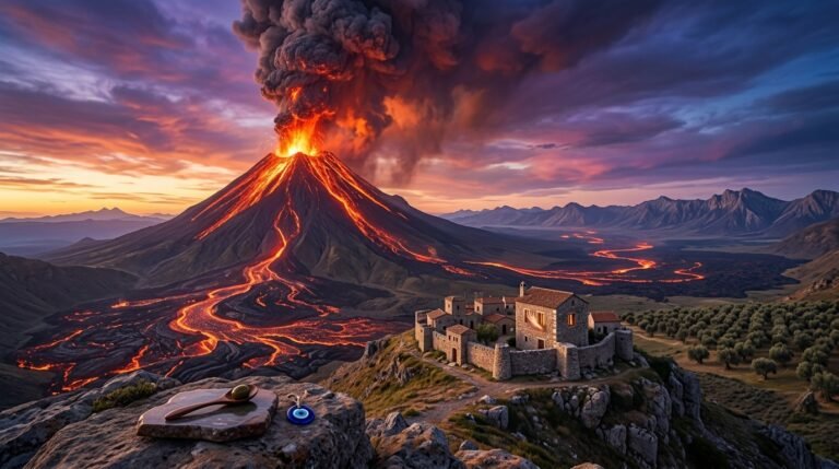 Volcano dream meaning: a volcano glowing with lava under a night sky